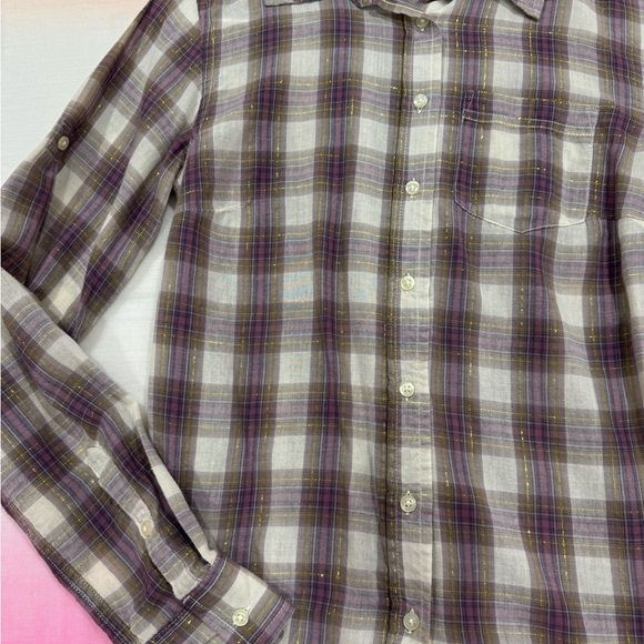GAP Women's Plaid Shirt in Purple and White - Picture 2 of 5